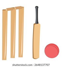 Cricket Equipment Illustration Stumps, Bat, and Ball