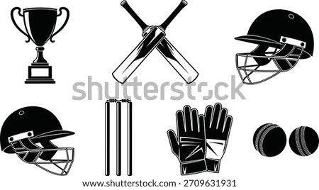 Cricket equipment silhouette vector illustration isolated on transparent background