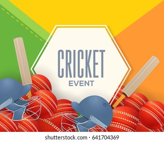 Cricket Event Poster Background, Event Info Postcard and Sports Ad Web Banner with India Colors Material Design Background
