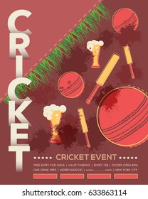 Cricket Event Poster Background, Event Postcard and Sports Ad Web Banner or Info Vertical Card Template