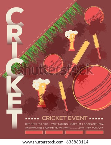 Cricket Event Poster Background, Event Postcard and Sports Ad Web Banner or Info Vertical Card Template