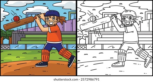 Cricket Female Striker Hitting Ball Illustration