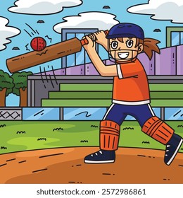 Cricket Female Striker Hitting the Ball Colored 