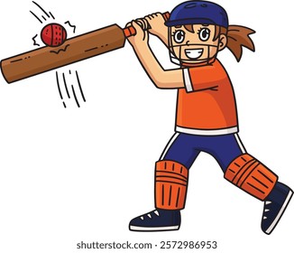 Cricket Female Striker Hitting the Ball Clipart