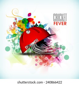 Cricket Fever concept with batsman helmet on colorful abstract background.