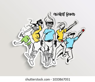 Cricket Fever freehand sketch graphic design, peel off sticker vector illustration 