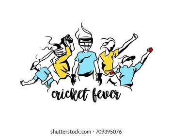Cricket Fever freehand sketch graphic design, vector illustration 