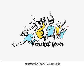 Cricket Fever freehand sketch graphic design, vector illustration 