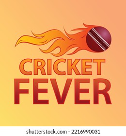  Cricket fever text with fire ball premium vector illustration