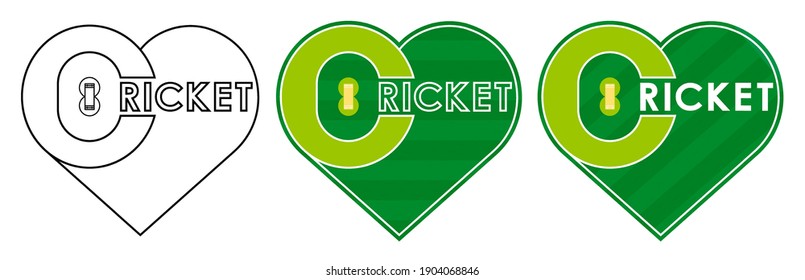 cricket field markings lines with grass in shape of heart, playground top view. Love for sports. Vector