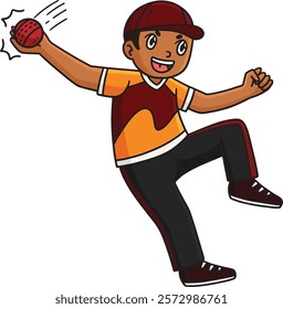 Cricket Fielder Catching the Ball Cartoon Clipart 