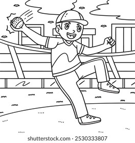 Cricket Fielder Catching the Ball Coloring Page 