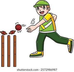 Cricket Fielder Hitting the Bails Cartoon Clipart 