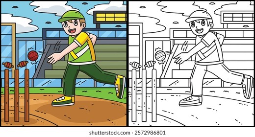 Cricket Fielder Hitting the Bails Illustration