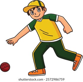 Cricket Fielder Picking Up Ball Cartoon Clipart 