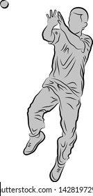 Cricket fielding action vector image with a silhouette layer