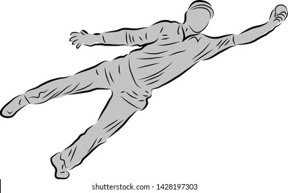 Cricket Fielding Action Vector Image With A Silhouette Layer