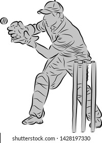 Cricket fielding action vector image with a silhouette layer