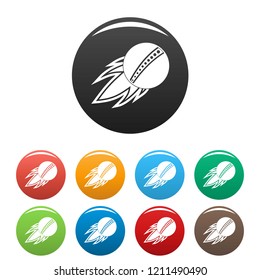 Cricket fire ball icons set 9 color vector isolated on white for any design