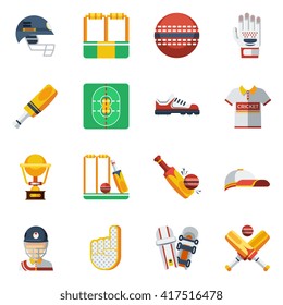 Cricket Flat Decorative Icons Set Isolated Vector Illustration