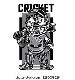 Cricket Game Black and White Illustration