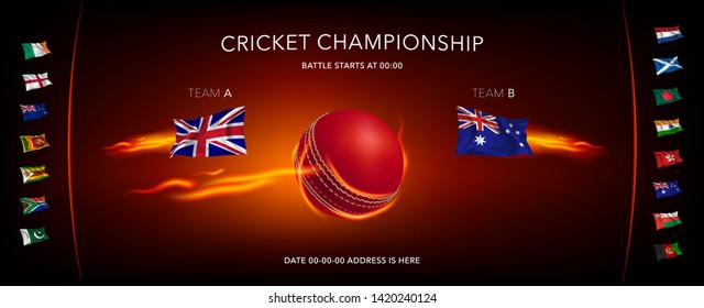 Cricket game vector background, illustration. Sportive style banner with ball for contest announcement 