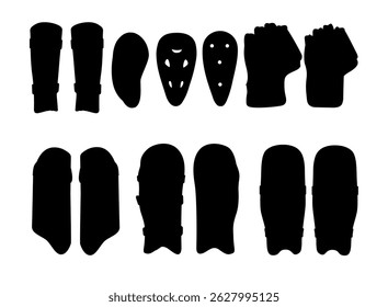 Cricket Garde Clip Art Isolated Collection, Cricket Garde Silhouette Icon Set, Professional Cricket Garde Set.