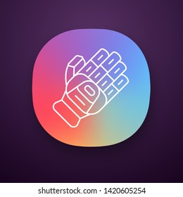 Cricket glove app icon. Batting glove. Body protection for batsman. Cricketer uniform. Protective motorbike gear. UI/UX user interface. Web or mobile application. Vector isolated illustration