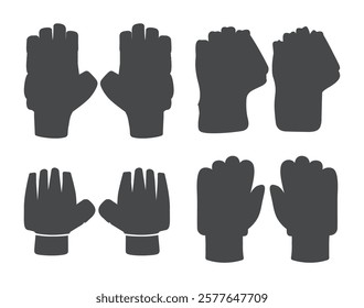 Cricket Gloves Clip Art Vector Isolated Collection, Cricket Gloves Silhouette Icon Set, Professional Cricket Gloves Equipment Set. 
