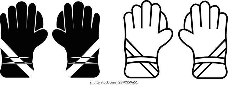 Cricket gloves icon set. Cricket game vector collection isolated on transparent background. cricket tournament man protection elements template. vintage for clubs and team. Sports sign for web app