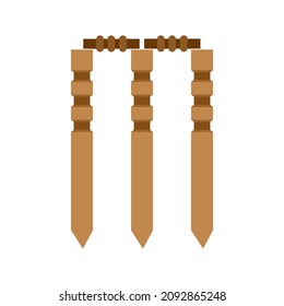 Cricket goalposts. Wooden cricket stumps. Icon, clipart for website, application about cricket, sport, hobby, cricket league. Vector flat illustration, cartoon style.