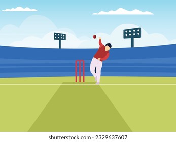 Cricket ground Bowler throwing cricket ball vector