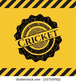 Cricket grunge black emblem with yellow background, warning sign. Vector Illustration. Detailed.