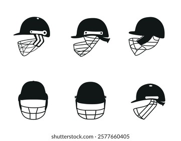 Cricket Helmet Clip Art Vector Collection, Best Left Site Cricket Helmet Illustrations Icon Isolated Silhouette Design, Best Left Site Cricket Helmet