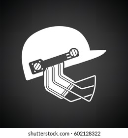 Cricket helmet icon. Black background with white. Vector illustration.