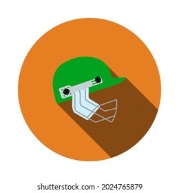 Cricket Helmet Icon. Flat Circle Stencil Design With Long Shadow. Vector Illustration.