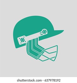 Cricket helmet icon. Gray background with green. Vector illustration.