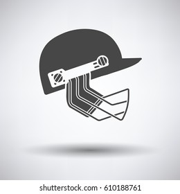 Cricket helmet icon on gray background, round shadow. Vector illustration.