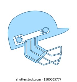 Cricket Helmet Icon. Thin Line With Blue Fill Design. Vector Illustration.