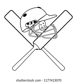 Cricket helmet on bats crossed in black and white