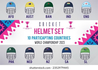 Cricket Helmet Set of World Cup Participants of CWC 2023