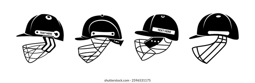 Cricket Helmet Vector Clip Art Design Set, Black Color And Creative Design, Unique Concept with Clip Art.