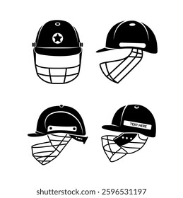 Cricket Helmet Vector Clip Art Design Set, Black Color And Creative Design, Unique Concept with Clip Art.