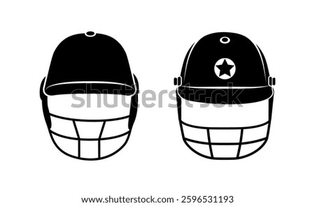 Cricket Helmet Vector Clip Art Design Set, Black Color And Creative Design, Unique Concept with Clip Art.