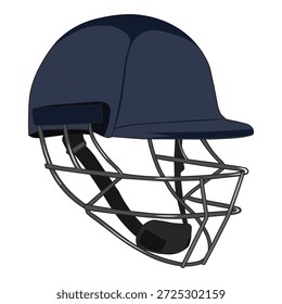Ilustración vectorial de casco de cricket aislado sobre fondo blanco: diseño de equipo deportivo protector para jugadores de cricket, equipo de seguridad, partidos de Profesional, sesiones de entrenamiento, marca deportiva