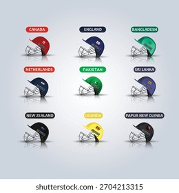 Cascos de cricket con banderas nacionales para varios países