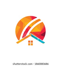 Cricket home vector logo design. Cricket place logo concept.	