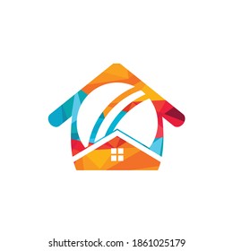Cricket home vector logo design. Cricket place logo concept.	