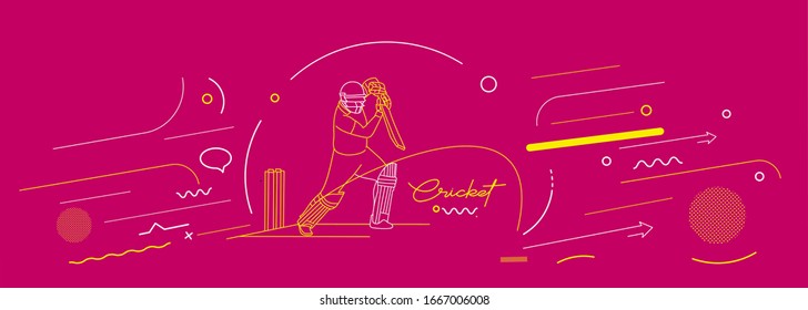 Cricket horizontal banner batsman championship background. Use for cover, poster, template, brochure, decorated, flyer, banner.