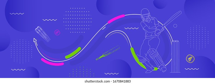 Cricket horizontal banner. batsman championship background.